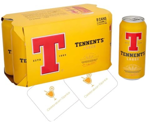 Tennents 8 Pack Cans + 2 Celebration Spirits Beer Mats