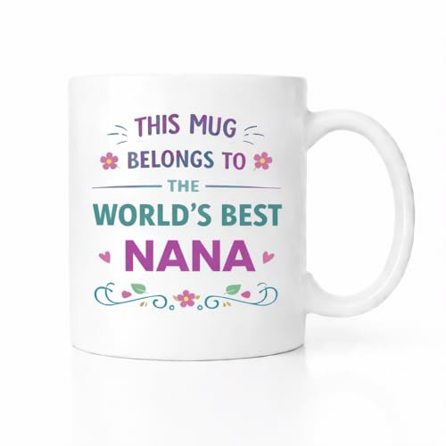 Brew Crew Gifts World's Best Nana Mug, Ceramic Coffee Cup, White Gloss Finish, Floral Design, Dishwasher and Microwave Safe, Gift for Grandmothers, Birthday, Mother's Day