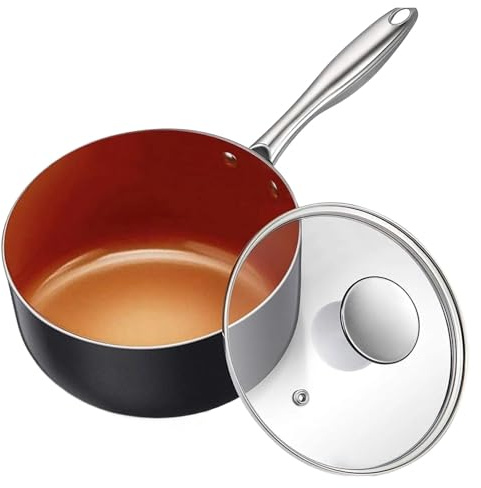 Cacerola de 1 cuarto con tapa, compatible cacerolas cerámica ultra antiadherentes olla