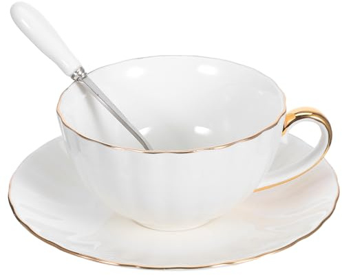 POPETPOP Ensemble Tasse à Café et Soucoupe en Porcelaine Fine 220ml Blanc | Ensembles de Mugs, Service Café Porcelaine, Usage Maison et Restaurant