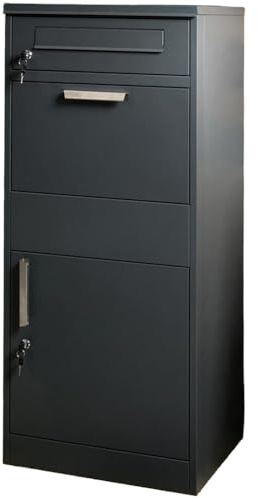 wilko Letter and Parcel Storage Unit, Anthracite Grey Steel, Dual Compartment with Lockable Doors, 112cm Height, Weatherproof Design