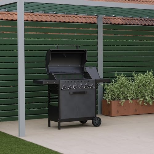 Charles Bentley 6-Burner Gas BBQ with Side Burner, Ottimo 420/6-Burner | Includes regulator, hose and side burner for multi-zone cooking, with an electronic ignition and storage cabinet.