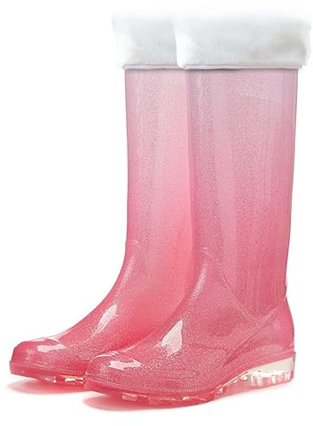 Pangolin Stivali da Pioggia Donna con Imbottitura Rimovibile, Stivali Impermeabili al Ginocchio con Fodera Calda Staccabile, Rain Boots Antiscivolo con Effetto Glitter