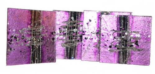 Aspire Art Glass Dessous de Verre Lot de 4 Cosmos, Violet, Noir et Argent