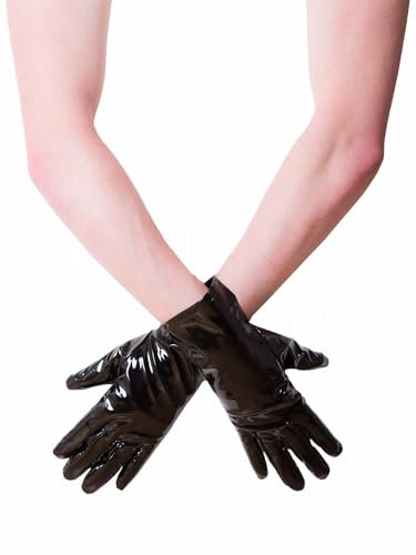 HONOUR Female Women Fashion PVC Short Gloves in Black