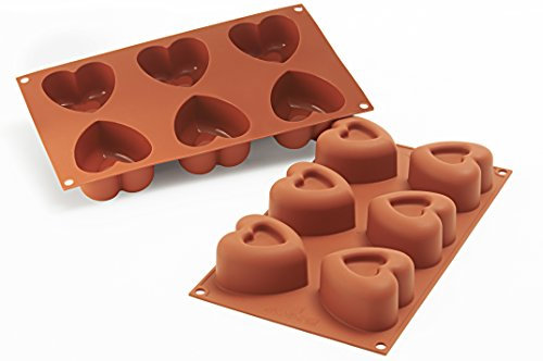 silikomart | SF124 Moule en Silicone pour monoportions PASSION, antiadhésif, 6 Coeurs, Lot de 1 Moule à gâteau, 69,5 x 72 mm, h 39,5 mm, Made in Italy
