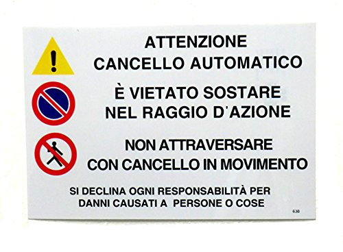 CARTELLOATTENZIONE CANCELLO AUTOMATICO PLASTIFICATO 30X20 CM ALTA VISIBILITA' A DISTANZA