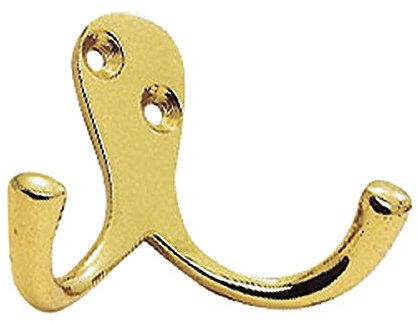 Victorian Double Robe Hook 51mm + Screws (Polished Brass)