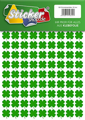 108 vierblättrige Kleeblätter, 20 mm, aus PVC Folie, selbstklebend, wetterfest, Glücksbringer Sticker Aufkleber