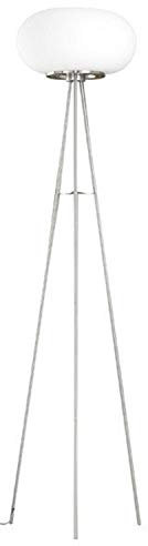 EGLO Dreibein Stehlampe Optica, 2 flammige Stehleuchte, Standleuchte aus Stahl, Farbe: Nickel matt, Glas: Opal matt weiß, Fassung: E27, inkl. Trittschalter