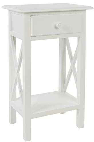 elbmöbel Telefontisch Beistelltisch weiß aus Holz Landhausstil Antik mit 1 Holz-Schublade schmal Kategorie 60-70cm