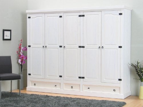 5trg massiv Kiefer Mexico Kleiderschrank New Mexiko Schlafzimmer-Schrank weiß