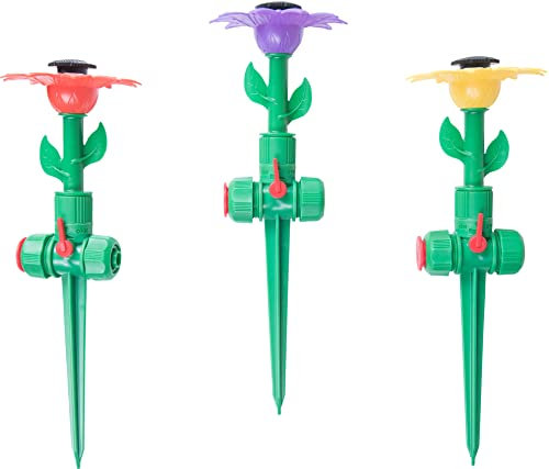 CON:P Wassersprinkler Blume - 1 Stück - Zufällige Farbauswahl - 5 m Radius - Bis zu 360° Drehung - 29 cm Höhe / B45050 Orange,Gelb