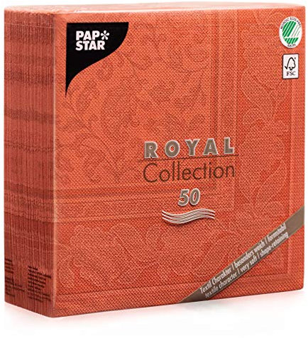 Papstar, 50 Servietten ROYAL Collection 1/4-Falz 40 cm x 40 cm terracotta Ornaments, #11680