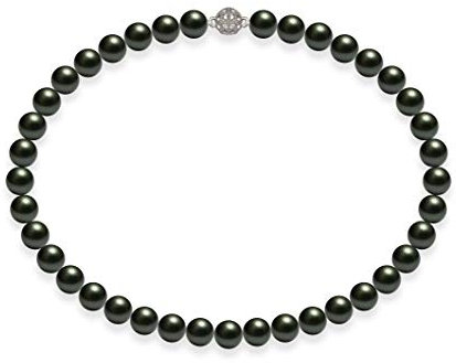 Schmuckwilli Perlenkette für Damen Magnetverschluß - 45cm Länge mit 10mm großen schwarzen runden Mallorca Perlen - Muschelkernperlen Kette für jeden Anlass - die Halskette Pearl Necklace für Frauen