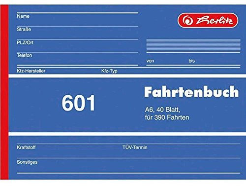 Fahrtenbuch, für PKW, A6 quer, 40 Blatt, für 390 Fahrten, 10er-Pack