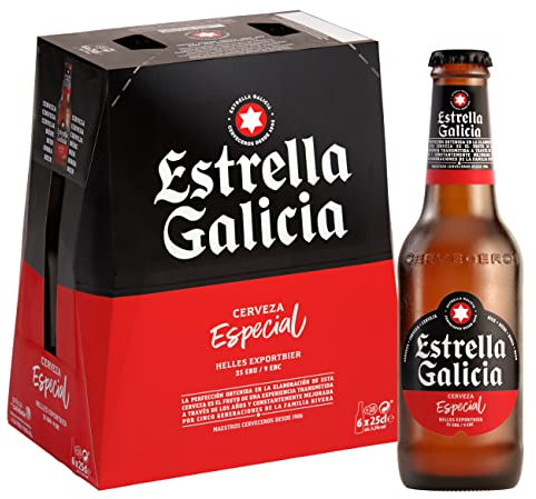 Estrella Galicia Especial - Cerveza Lager Especial, Pack de 6 Botellas x 250 ml, Sabor Ligero y Amargo, Aroma a Lúpulo, 5,5% Volumen de Alcohol