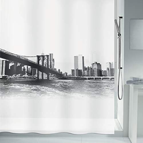 Spirella Anti-Schimmel Duschvorhang - Anti-Bakteriell, waschbar, wasserdicht - PEVA, New York 180x200cm Weiß