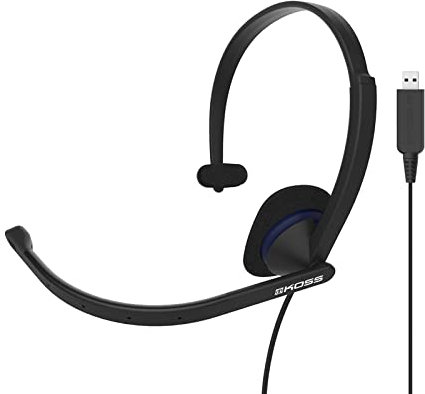 Inakustik Koss CS195 USB Auriculares con Cable y Micrófono con Cancelación Ruido, Cascos de Diadema Monoaurales Ajustables para Videoconferencia Oficina, Call Center, Comunicación, Skype, Zoom