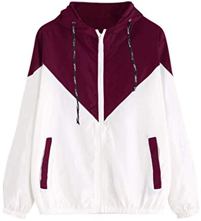MRULIC Damen Kapuzenjacke Wintermantel Streetwear Regenjacken Kapuzenpullover Hoodies Damen Mädchen Langarm Patchwork Dünne Mit Reißverschluss Taschen Sport Mantel RI-025