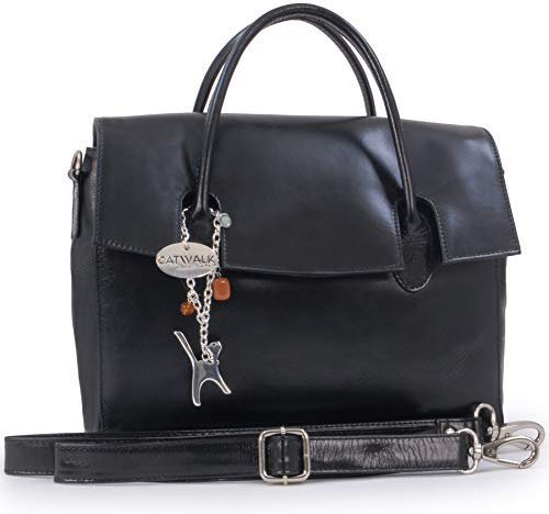 Catwalk Collection Handbags - Damen Leder Umhängetasche - Crossbody Bag Mittelgroß - Arbeitstasche mit Verstellbarer Schultergurt - ELLA - Schwarz