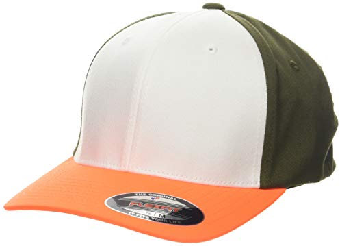 Flexfit 3-Tone Baseball Cap, Neonorange/White/Olive, L/XL