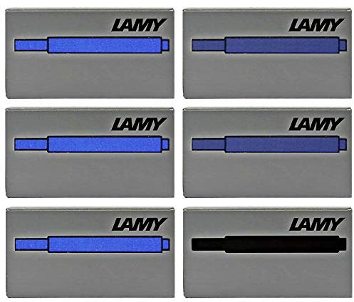 LAMY T10 Tintenpatronen Farbauswahl (6 Päckchen, MIX 1) 3x blau, 2x blauschwarz, 1x schwarz