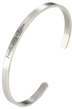 Daesar Frauen Armreif Uhr Silber Partnerarmband Faith Hope Love Edelstahl Armband Damen Breit 3.5 MM