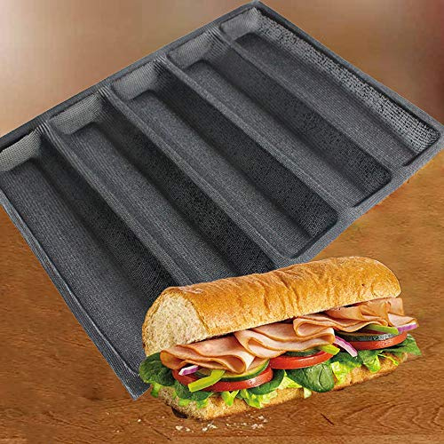 FETESUR Silicone Perforated Baking Form Sandwich Mold, Baguette Pan, Black