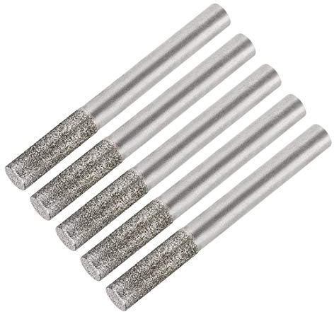 sourcing map Brocas de diamante para tallar, herramienta giratoria para piedra de vidrio, cerámica, grano 120, vástago de 6 mm, cilindro de 5 piezas