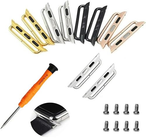 Watch Strap Connector Stainless Steel Adapter Replaceable Metal Connection Compatible for Apple Watch Band 42mm(Series 3 2 1) 44mm 45mm 46mm 49mm