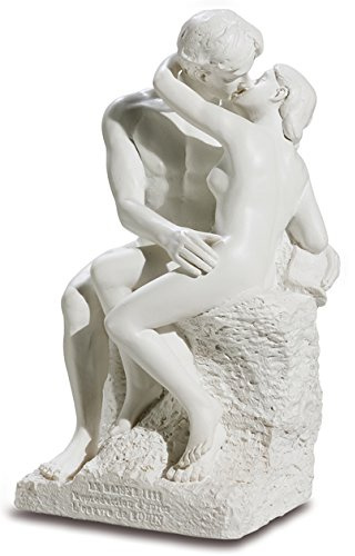 Vianaya Kunstdruck des Kunstwerks Der Kuss von Rodin – mittlere Größe 15 cm – weißes Harz – Steinoptik
