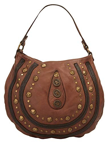 Samantha Look Umhängetasche Echt Leder Damen Made in Italy, Dekorative Umhängetasche mit Hauptfach, Reißverschlussfächern und weichem Tragehenkel
