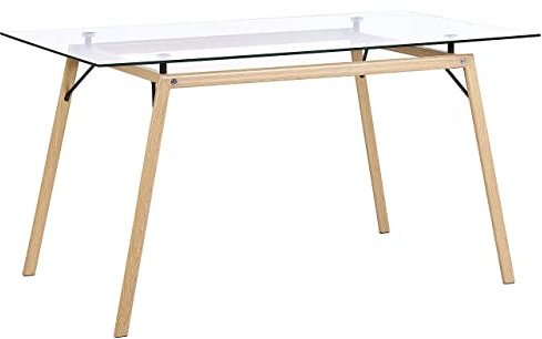 Mesa de comedor madera clara tablero de vidrio transparente 140 x 80 cm industrial moderno Kamina