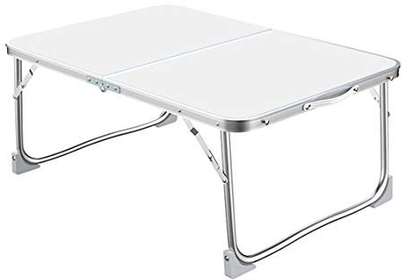 Small Folding Picnic Camping Table, Aluminium Lightweight Foldable Outdoor Garden Backyards BBQ Portable Table, Computer Notebook Tray Laptop Bed Table, Dorm Desk on Bed/Sofa, 60x40x26cm, White