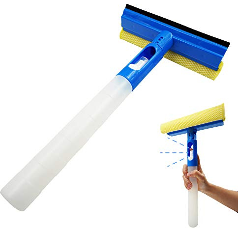 Tinymori Car Window Cleaner Squeegee with Sponge and Rubber Blade Cleaning Tool Wiper with Spray Bottle 3 in 1 Multipurpose | for Indoor and Outdoor, Home, Car Window, Glass (2 Pack)