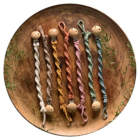Makramee Schnullerkette Junge Mädchen Geburt Geschenk Schnullerband Babyparty boho Baby Baumwolle
