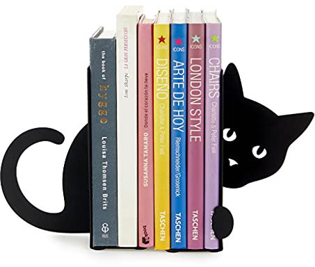 Balvi Serre-Livres Hidden Cat Couleur Noir Support de Livres pour étagère en Forme de Chat 2 unités M