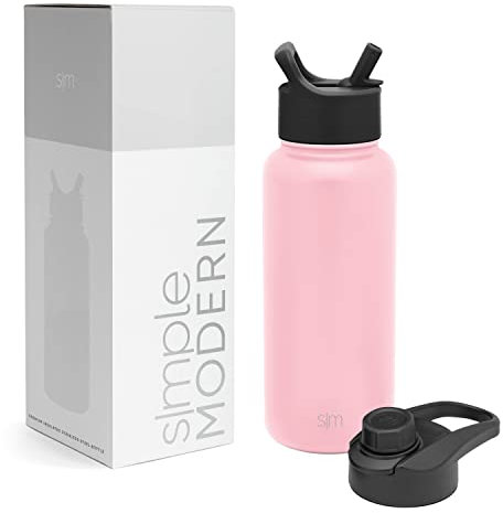 Simple Modern Bottiglia d'Acqua con Cannuccia e Tappo a Sorso, Termos in Acciaio Inossidabile Isolato per Sport e Palestra, Summit Collezione, 1L, Blush