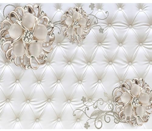 decomonkey Fototapete Leder Deluxe 400x280 cm Tapete Fototapeten Vlies Tapeten Vliestapete Wandtapete moderne Wand Wandbild Schlafzimmer Wohnzimmer Diamanten Blumen Gesteppt Abstrakt