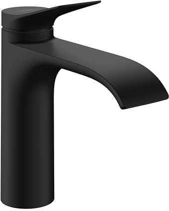 hansgrohe Vivenis - Waschtischarmatur mit Zugstangen-Ablauf, energiesparend (CoolStart), Wasserhahn Bad Auslauf Höhe 110 mm, Mischbatterie Waschbecken wassersparend (EcoSmart), Mattschwarz, 75023670
