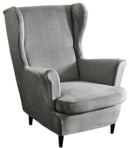 Mingfuxin Ohrensessel Überzug, 2-Teiliges Set Stretch Ohrensessel Kissen Sofa Schonbezüge, Samt Sessel-Überwürfe Flügel zurück Sesselbezüge Möbelschutz für Wohnzimmer Schlafzimmer Hotel