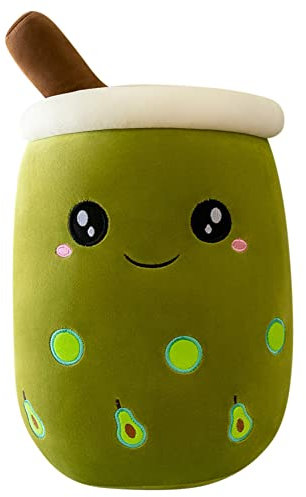Herbests Bubble Tea Plüschtier, 50CM Boba Kuscheltier Milchtee Teetasse Kissen Gefüllte Plüsch Spielzeug Obst PlüschKissen Weiches Schlafkissen Geburtstagsgeschenk, Avocado lächeln