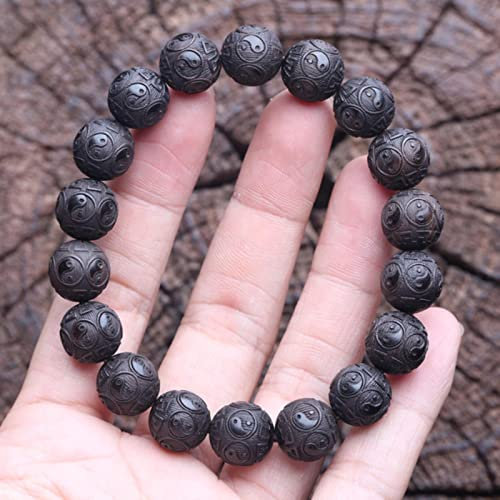 MELRIE 1 Stück Ebenholz Holzarmband Symbol der Philosophie Männliches Armband Symbol der Weissagung Schwarzes Holzperlenarmband - 12 mm