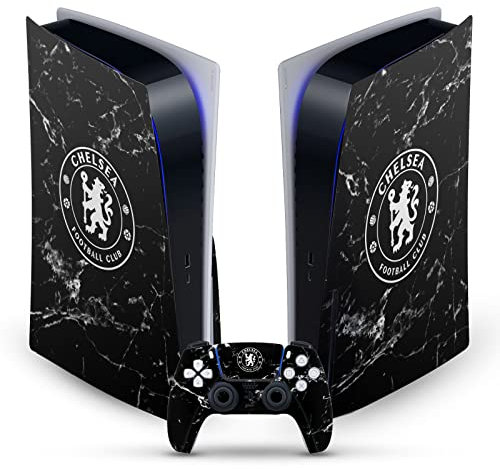 Head Case Designs Officially Licensed Chelsea Football Club Black Marble Art Vinyl Faceplate Gaming Skin Decal Compatible With Sony PlayStation 5 PS5 Disc Edition Console & DualSense Controller