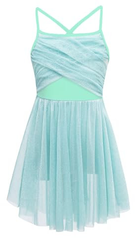 TiaoBug Mädchen Ballettkleid ärmellos Ballettanzug mit Ballettrock Ballett Dance Slip Glitzend Ballett Kostüm Trikot Body Kleider Ballettkleidung für Kinder Mint Grün 140