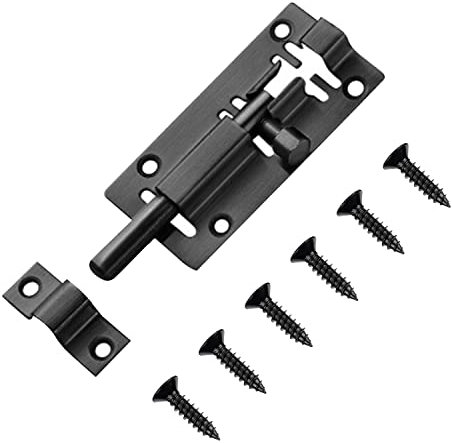 Door Lock Bolts, Black Security Slide Latch Lock, Strong Stainless Steel Door Locks with Screws, for Bedroom, Bathroom, Toilet, Window, Furniture, Pet, Shed, Garage, Yard Gates
