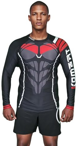 KOMBAT USA Knight Wing Rash Guard for Men | Mens Long Sleeve Nogi - Jiu Jitsu - MMA | Compression Shirt | BJJ Rash Guards, Black, XXL