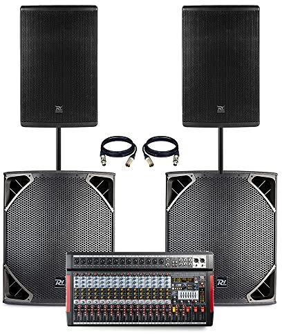 Power Dynamics Live Sound PA System with 12 Active Speakers, 15 Subwoofers & 16-Channel Mixer - Bluetooth, DSP & USB for Bands, Church, Venues, DJ Events & Stage Performances