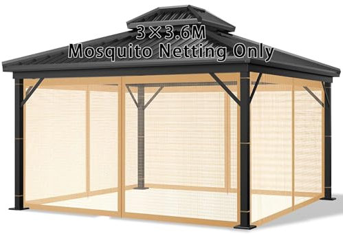 Jianyana Moustiquaire Tonnelle, 4 Panneaux Moustiquaire Pergola Moustiquaire Terrasse Exterieur avec Fermeture éclair Mur pour Tonnelle de Terrasse(Marron, 300 cm x 360 cm)